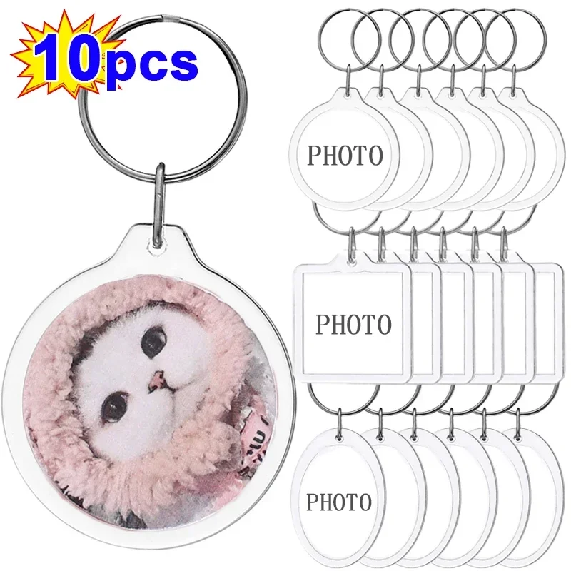 1-10pcs DIY Photo Keychian Acrylic Picture Insert Keyring Round Square Custom Split Key Chains for Anniversary Graduation Gifts