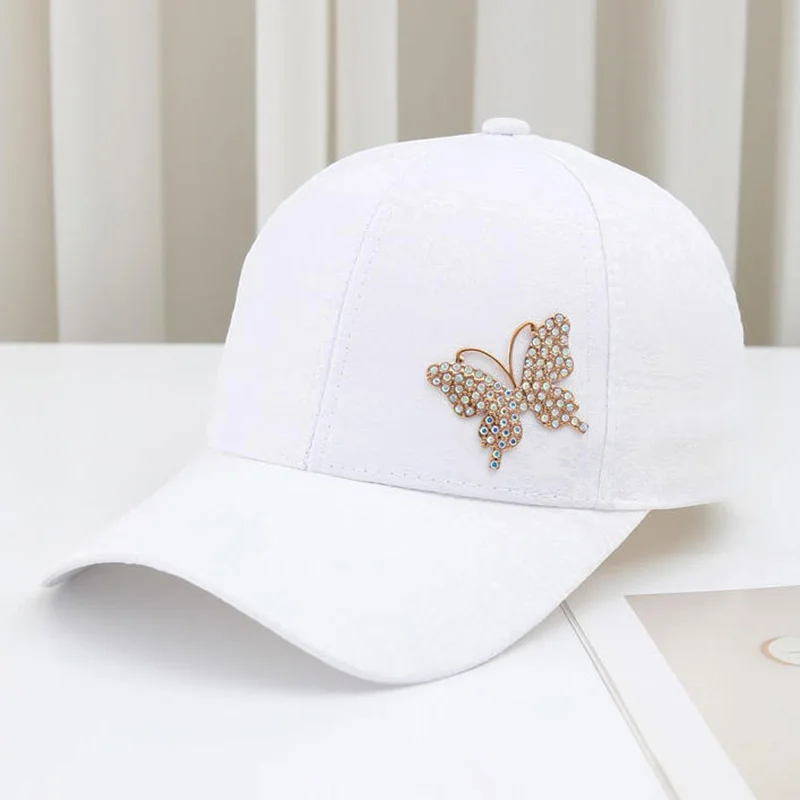 Korean Style Rhinestone Butterfly Sun Protection Baseball Cap for Women, Light Luxury Sports Sun Hat