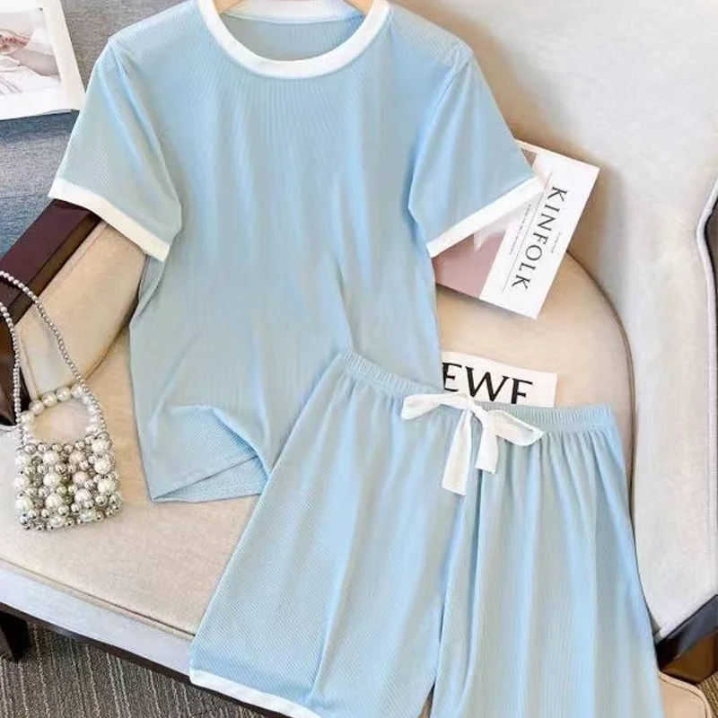

Summer Pyjamas Set for Women Thin Ice Silk Soft Cozy High-Quality Home Wear Comfortable Cool Simple Colorful Sweet Temperament
