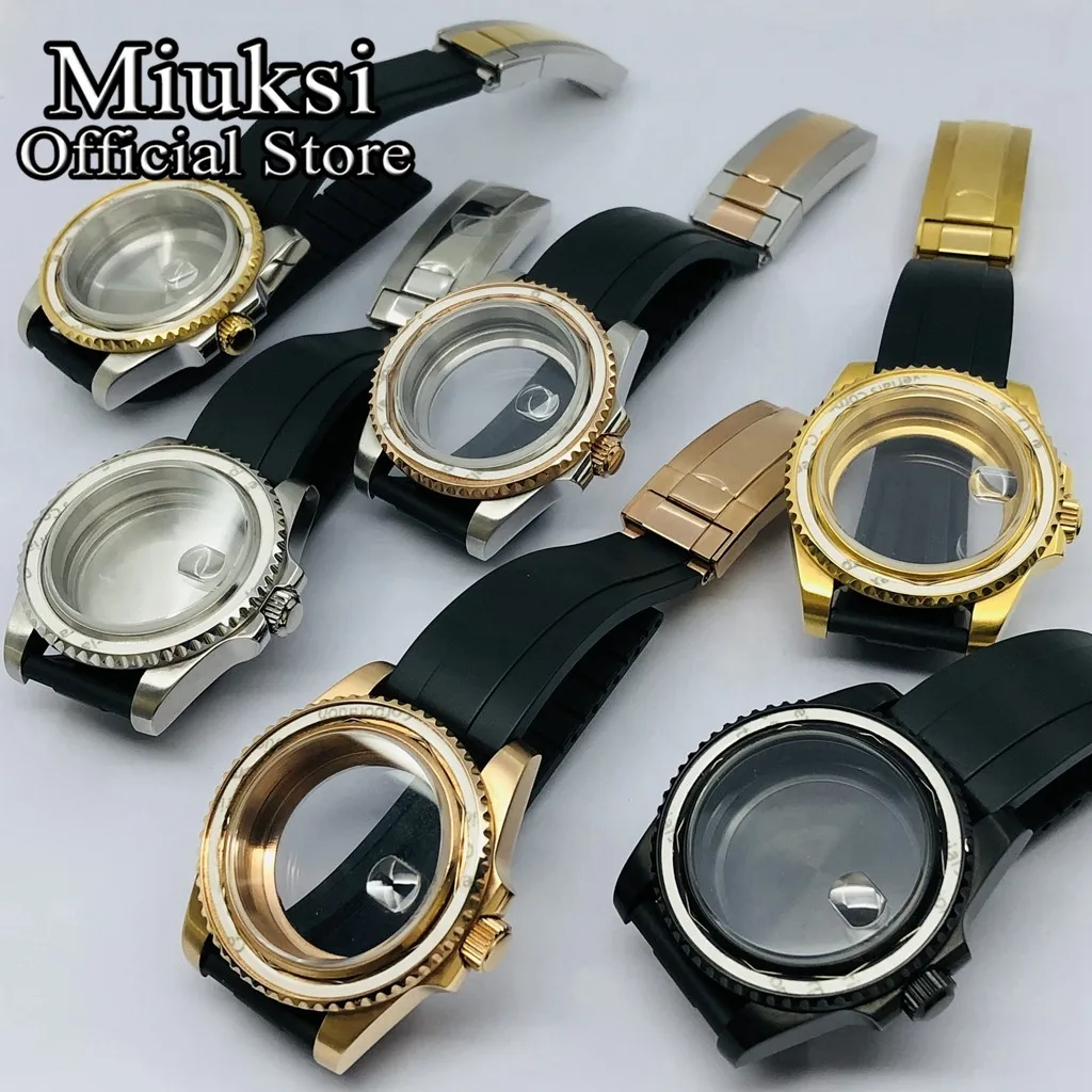 Imagem -02 - Miuksi 40 mm Relógio Case Safira Cristal Pulseira de Borracha Caber Nh35 Nh36 Eta2824 2836 Miyota8215 Mingzhu Dg2813 3804 Pt5000 Movimento