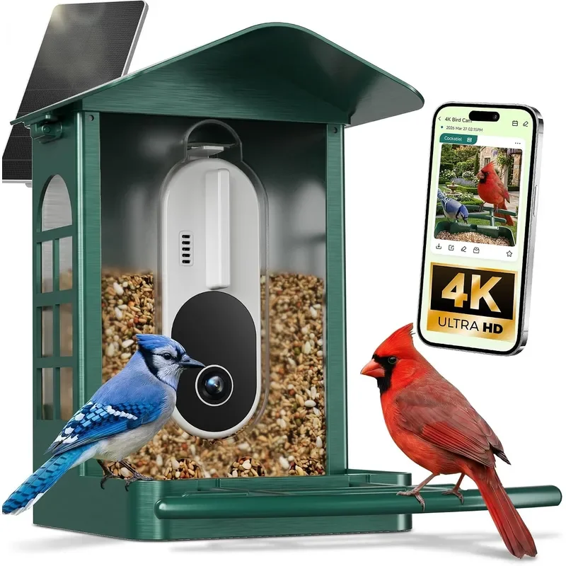 Feeder with Camera 4K UHD Video Bird House with Camera Solar Powered No Subscription AI Bird Species Identification 2.4G5G