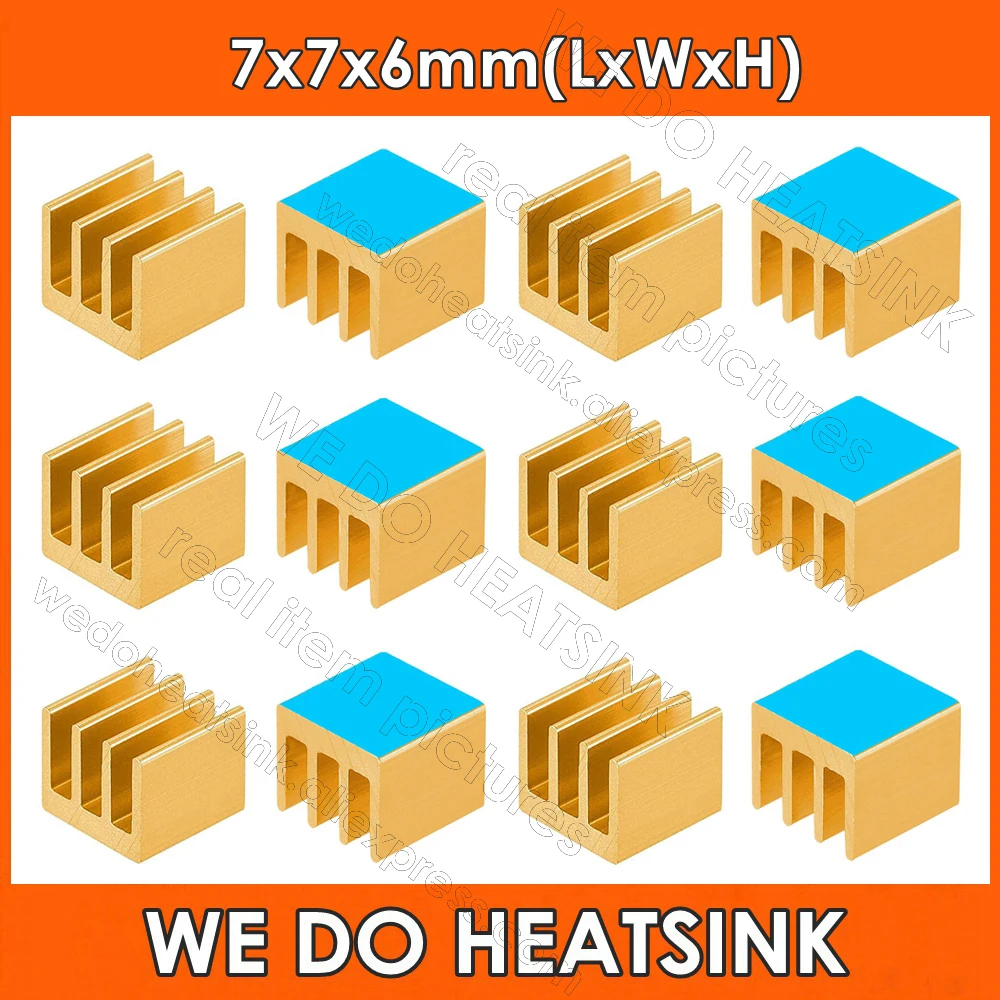 7x7x6mm Silver / Black / Blue / Gold Extruded Heat Sink Thermal Self Adhesive Aluminum Heatsink 7mmx7mmx6mm Electronics Cooler