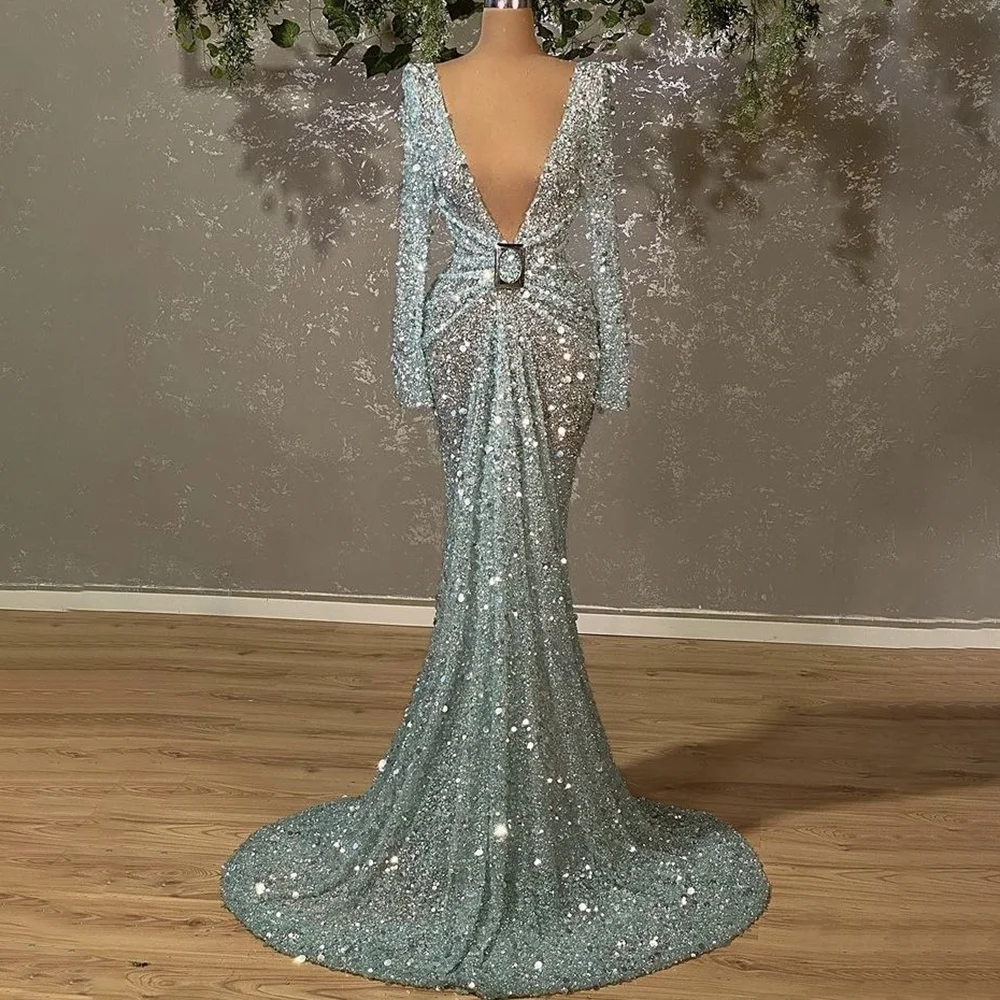 

Luxury Long Evening Dresses For Women Crystal Mermaid Prom Gowns Sexy Deep V Neck Formal Wedding Party Dress Vestidos De Gala