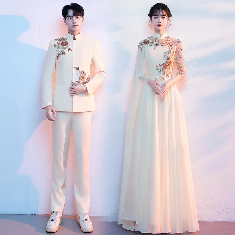 

Champagne Colored Performance Dres New Sle for Men And Women Recitation Host Stage Cetition Solo Conductor Adult Form...