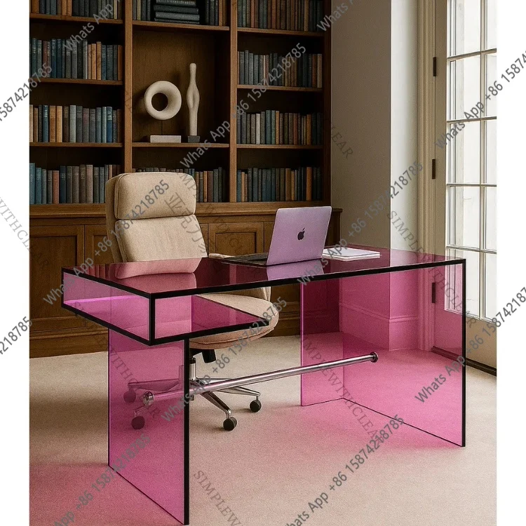 

Rose pink acrylic desk light luxury minimalist writing table designer study computer table customization