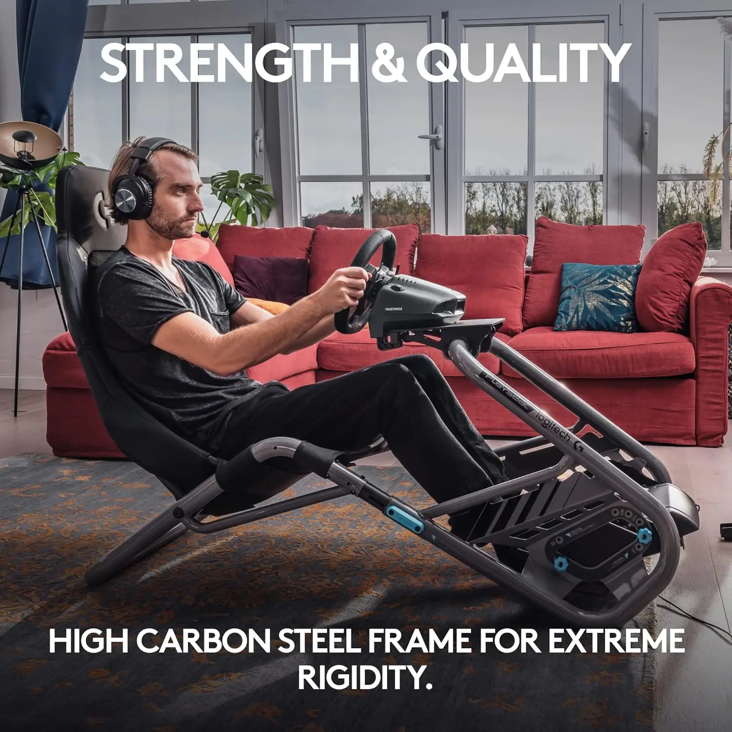 Playseat Trophy - Logitech G Edition Sim Racing Cockpit, completamente ajustable, compatible con todos los volantes de conducción directa, Lightwe