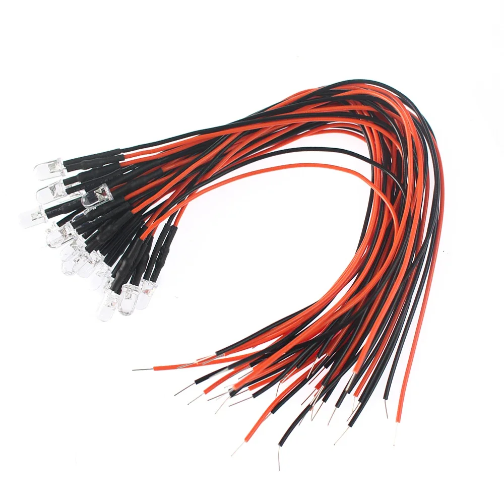 Diodo LED de 20 piezas con luz LED naranja precableada de 20 cm de 12 V y 5 mm