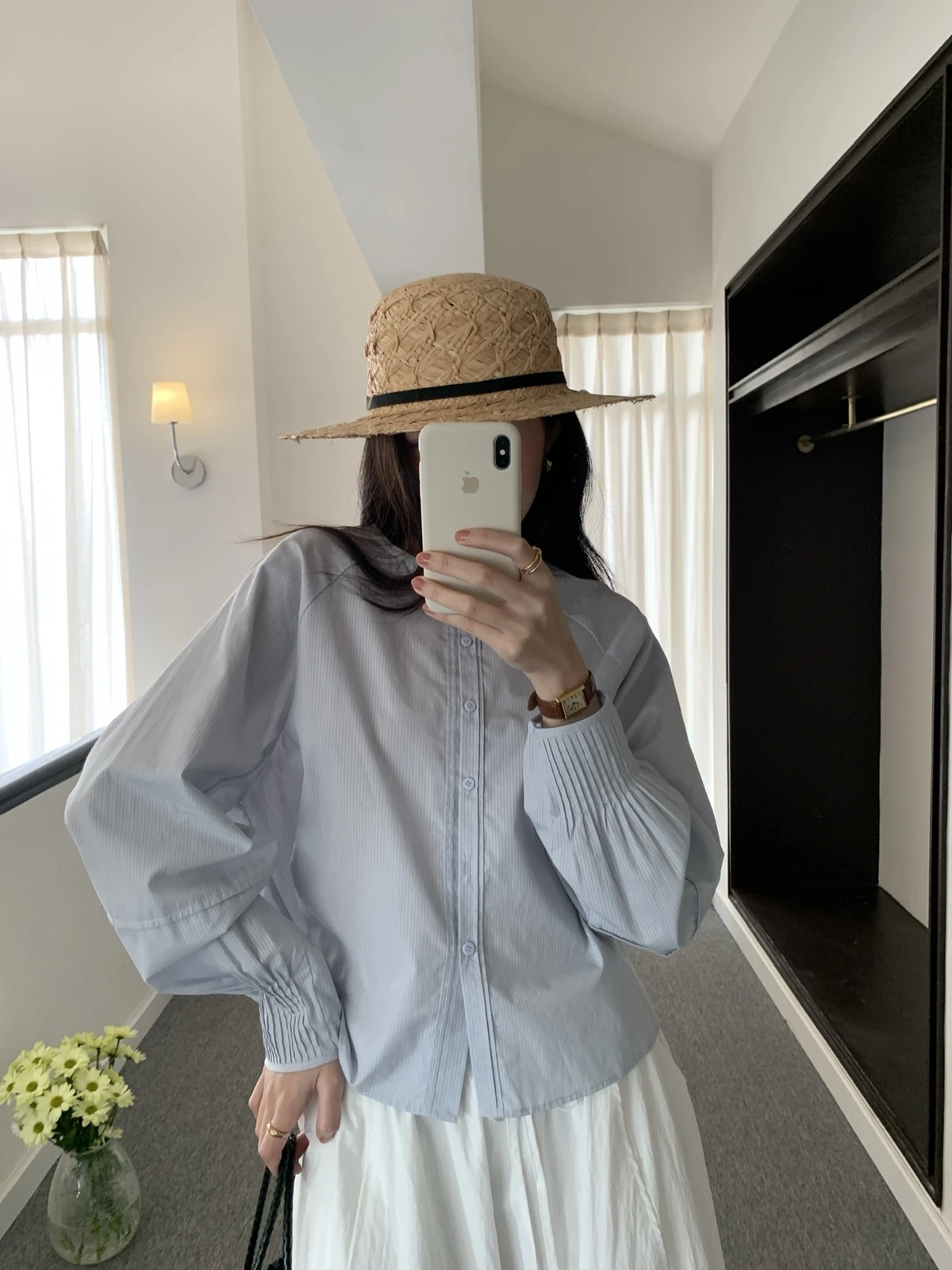 

Рубашка Lilian Miluroom с текстурой и вертикальными полосками, мягкая, свободного кроя, с длинными рукавами, круглым вырезом, защитой от УФ-излучения, женская, размер S