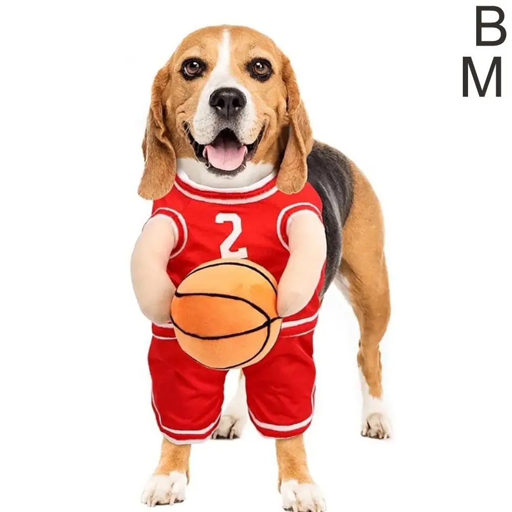 Disfraz de jugador de baloncesto para perros pequeños y medianos, traje de Cosplay de Halloween con bola, nueva tendencia, O8u9