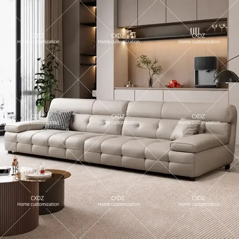 Ecological Leather Sofa First Layer Cowhide Modern Simple Household Apartment Living Room Straight Row Office Leather