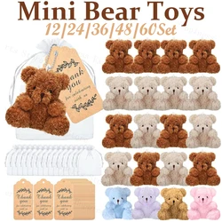 12-60Set Mini Bear Plush Stuffed Small Teddy Bear Wedding Gift for Guest Baby Shower Decoration Bear Keychain for Christmas Xmas