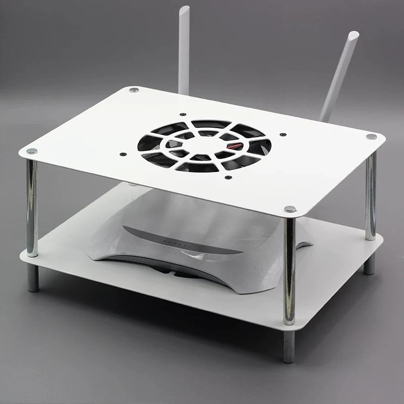 WiFi Router Cooling Fan Stand, IPTV Set Top Box Optical Modem Heat Dissipation Rack Desktop Bracket (Router not included)