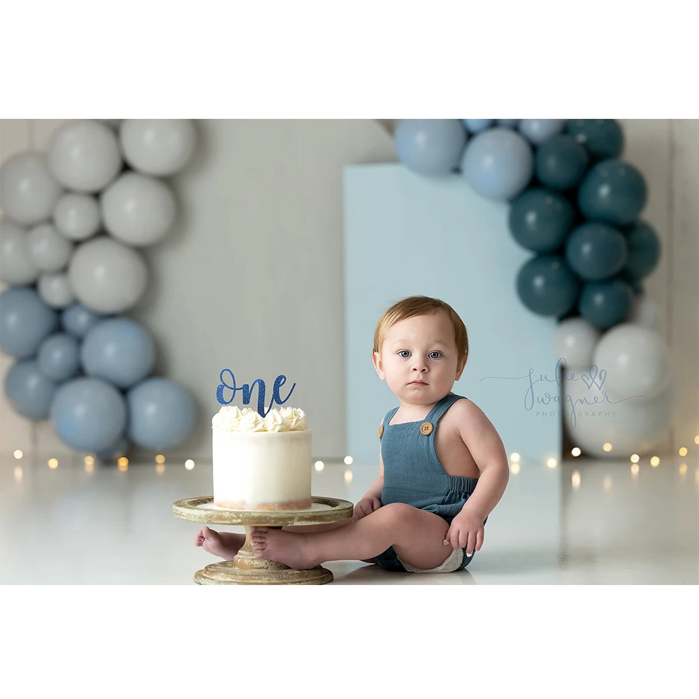 Baby Boy First Birthday Photo Background Cake Smash Photography Backdrop Blue White Balloon Photo Studio Props