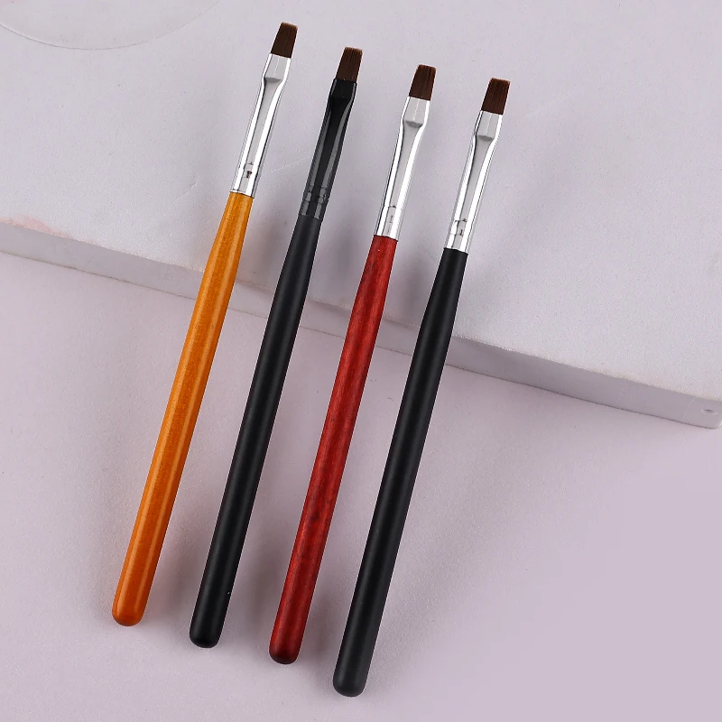 4-Type Simple Nail Art Brush Flat Lace Brushes with Wooden Rod for UV Gel Polish Crystal Nail Drawing Manicure Salon Tools