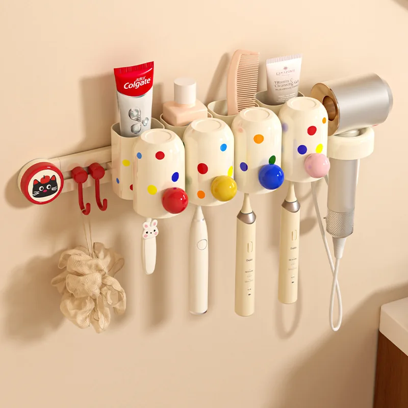 Reusable Suction Cup Toothbrush Hair Dryer Holder No Drill Multi-Compartment Bathroom Organizer Cups Smooth Tile Vanity Walls