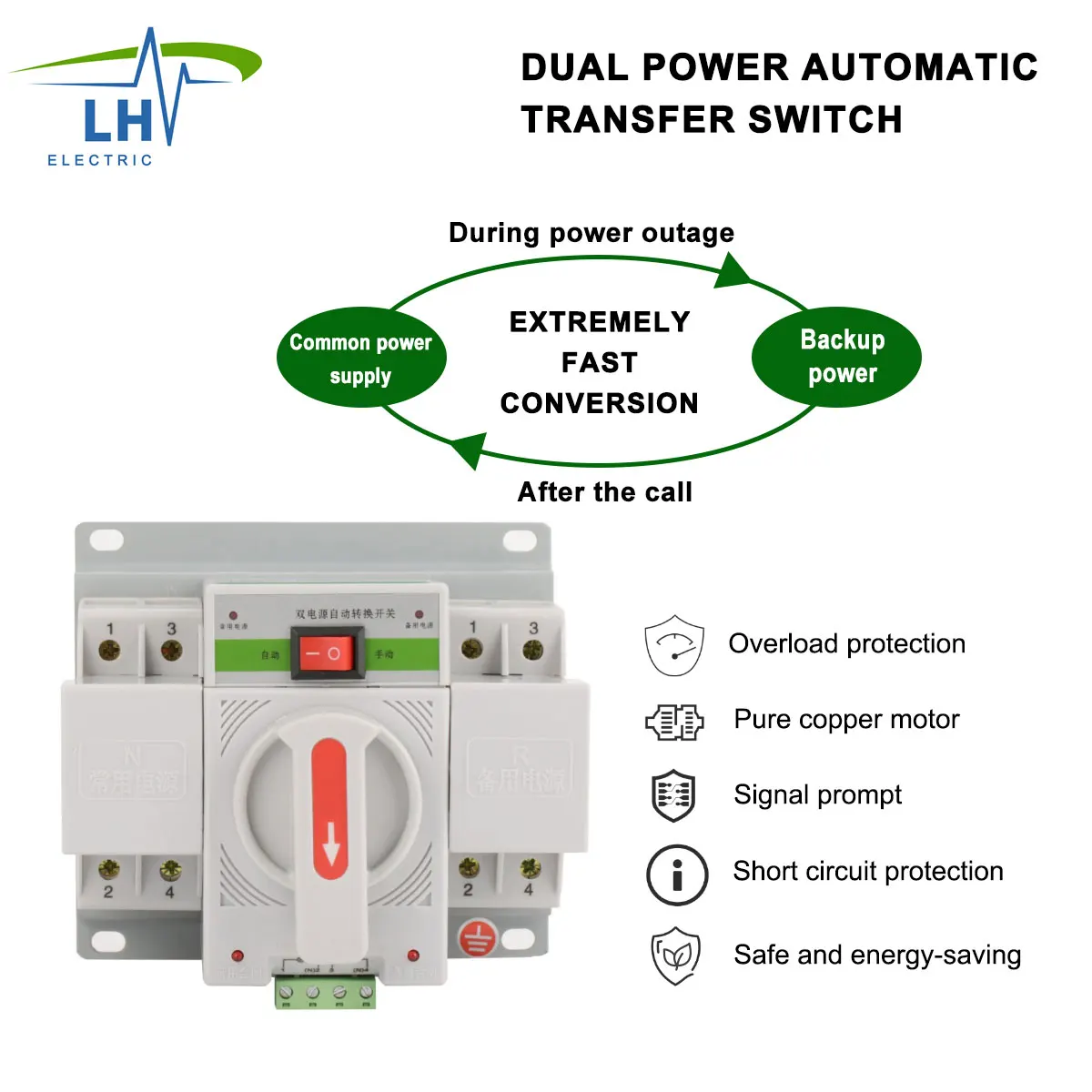 Q1M-63A/2P MCB Type Mechanical Dual Power Automatic Transfer Switch ATS with Over and Under  Voltage Short Circuit Protection