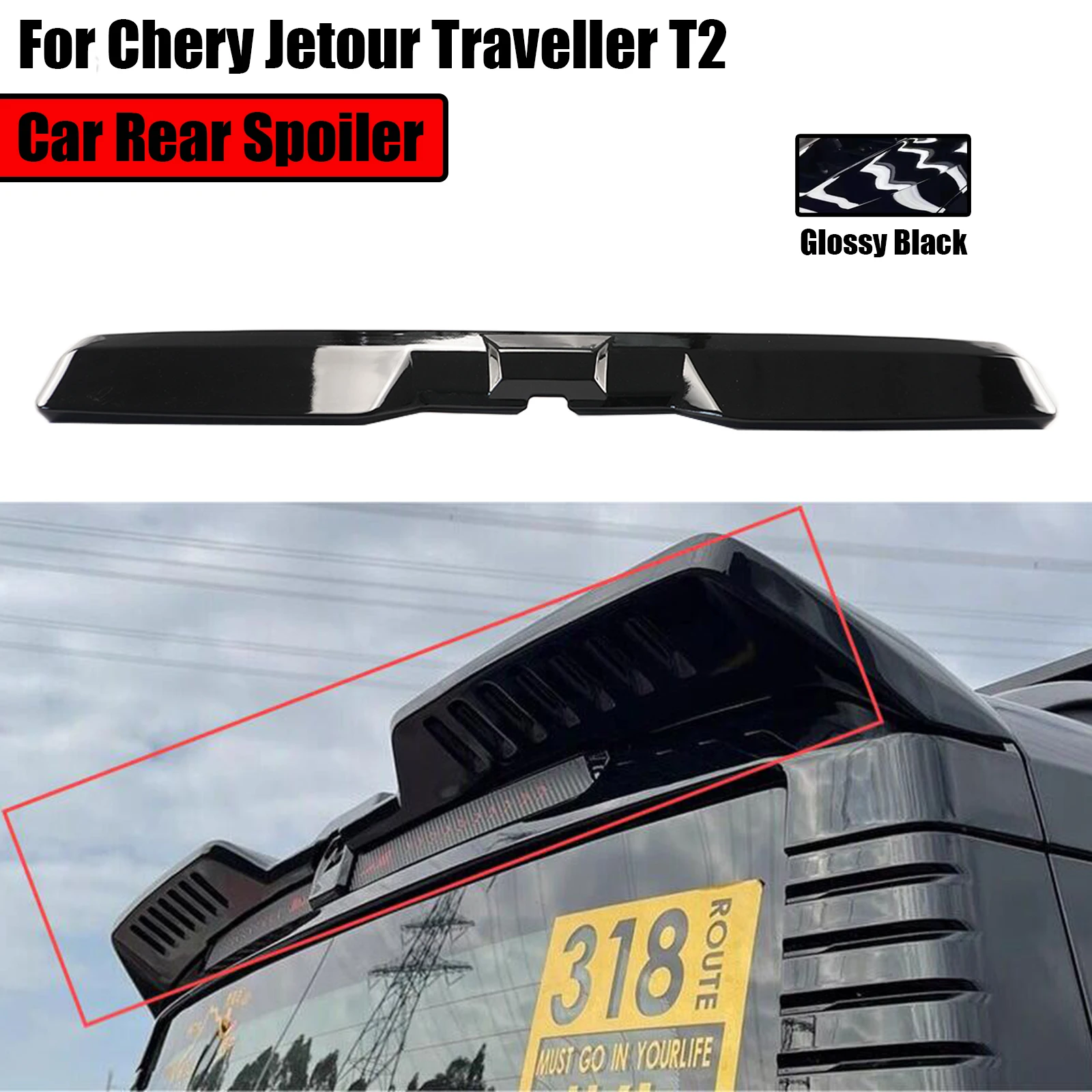 

For Chery Jetour Traveller T2 2023 2024 Car Rear Spoiler Accessories Tail Wing Diffuser Trunk Lip Splitter Glossy Black Body Kit