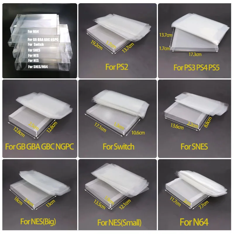 6 boîtes transparentes pour cartouches de jeux, étuis de protection en plastique PET pour jeux CIB, compatibles avec N64, NES, SNES, GB, GBA, GBC, NGPC, Switch