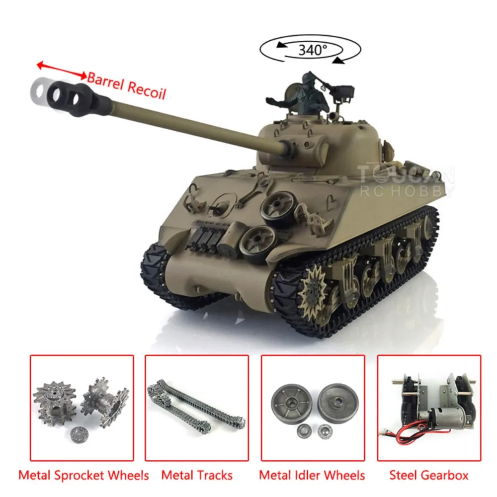 HENG LONG 1/16 modèle de réservoir RC 7.0 amélioré M4A3 Sherman 3898 pistes métalliques baril recul boîte de vitesses unité de fumée son du moteur TH17673