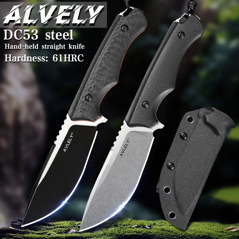 

Прямой нож с фиксированным лезвием из стали DC53, рукоять G10 с ножнами K, нож для кемпинга, охоты и самообороны, инструмент EDC для кемпинга.