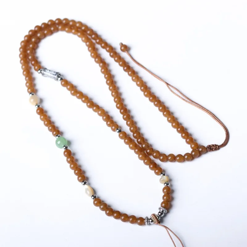 Handwoven Coffee Agate Universal Pendant Cord Premium Jade Thangka Amber Sweater Chain Necklace for Women Gifts