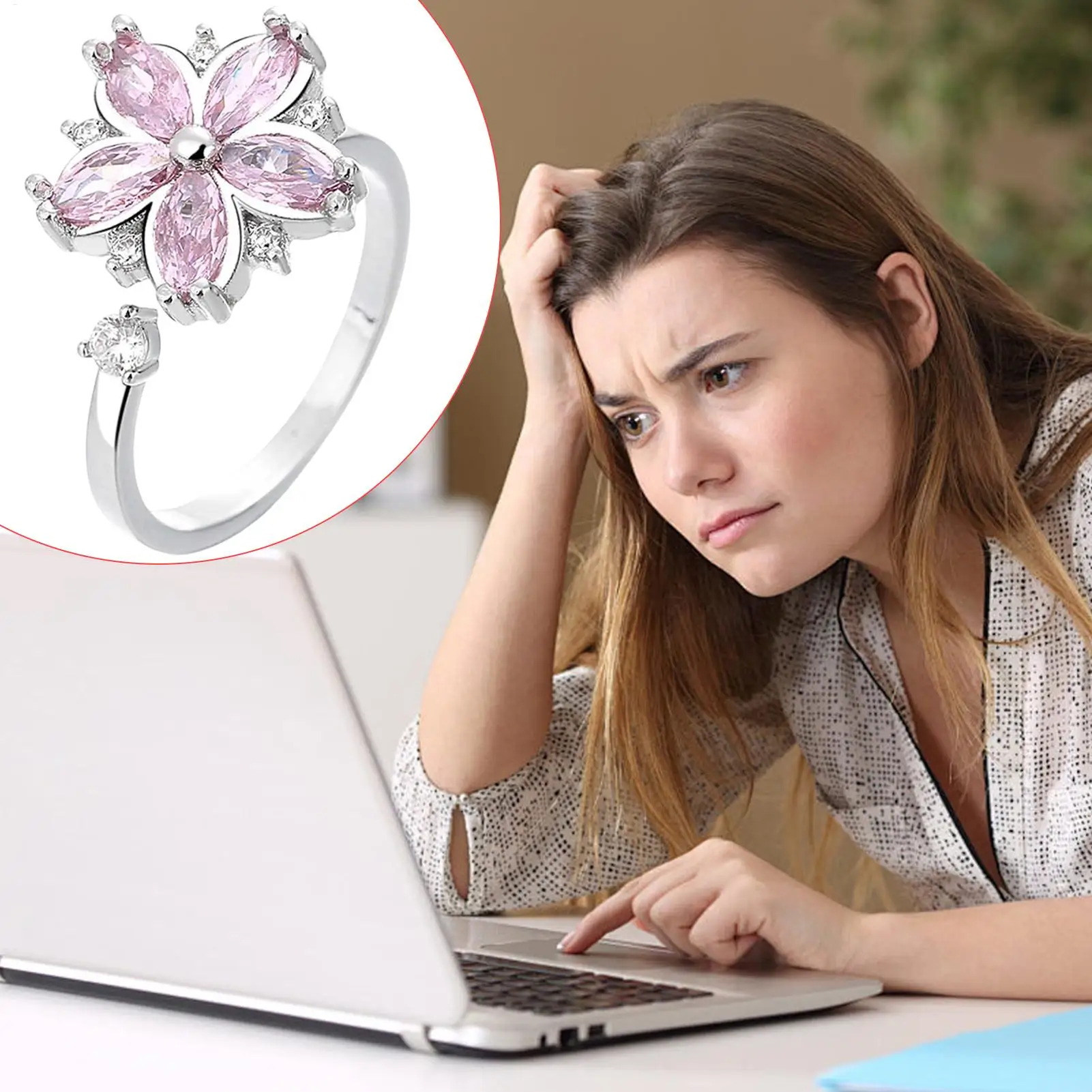 Fidget Ring Adjustable Spinner Fidget Toys Calming Finger Ring Stress Toys For Men Women Office Classroom Exercise Airplane Work