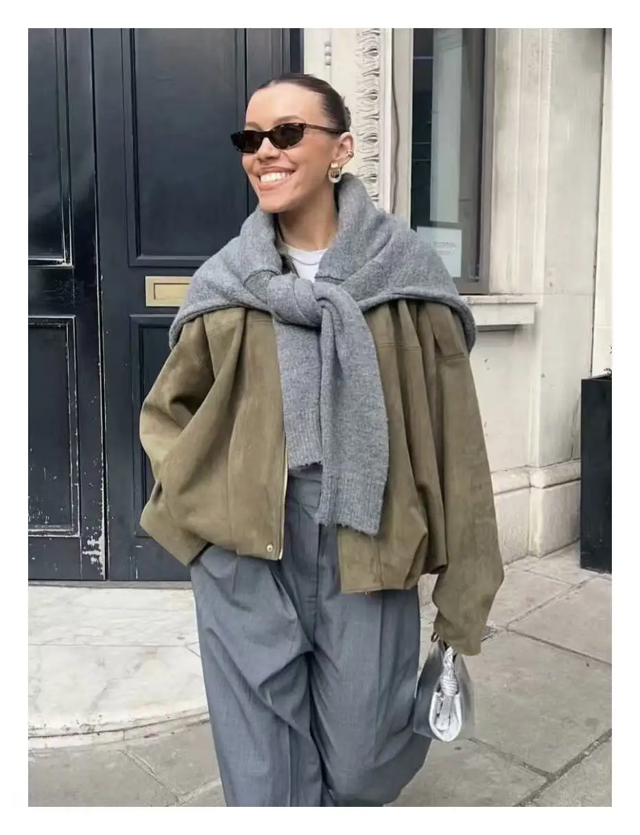 

Women's 2025 new Jackets Autumn Fashion Loose Bat Sleeves Elegant Women's Jackets Chic Street Youth Autumn Long Sleeves Coats