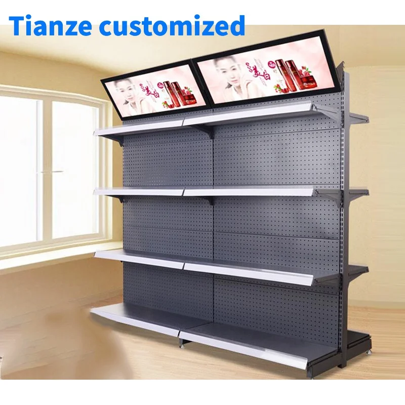 （customized）Supermarket Shelves Metal Display Rack Commercial Shelves Retail Store Gondola Shelving Grocery Store