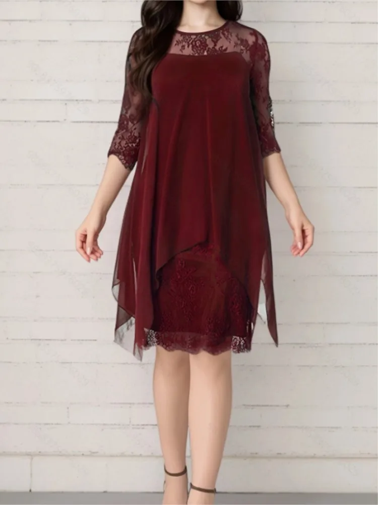 

Women New Fashion Chiffon Hollow Out Loose Casual Irregular Dresses Spring Summer O Neck Midi Dress Ladies Dresses Robe Femme