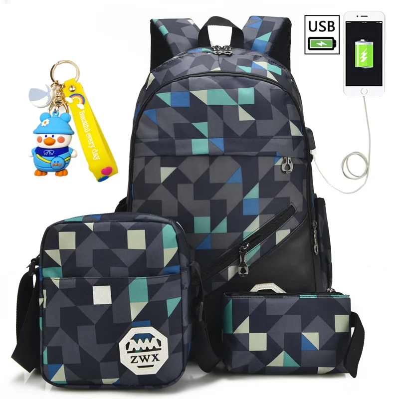 3pcs/set school Backpack school bags Rucksack for Boys Daily Bagpack teenagers Laptop schoolbag Teens Travel School Knapsack