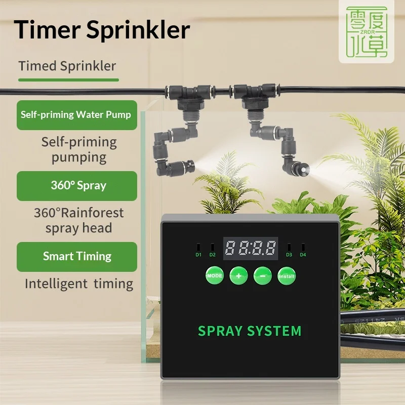 Smart Aquarium Plant Sprinkler Timer Reptile Rainforest Misting System Self Priming Pump 360 Spray Head Humidifier Terrarium Kit