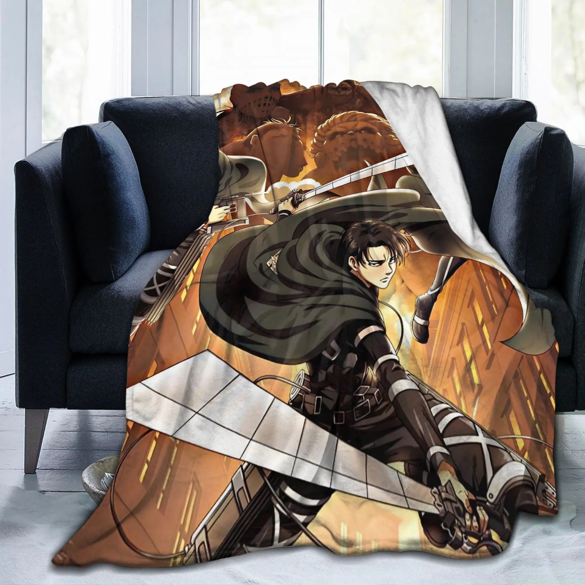 Attack on Titan Eren Anime Cartoon Knitted Blankets Fighter Wool Throw Blanket Home Print Lightweight Bedspreads Multi-function