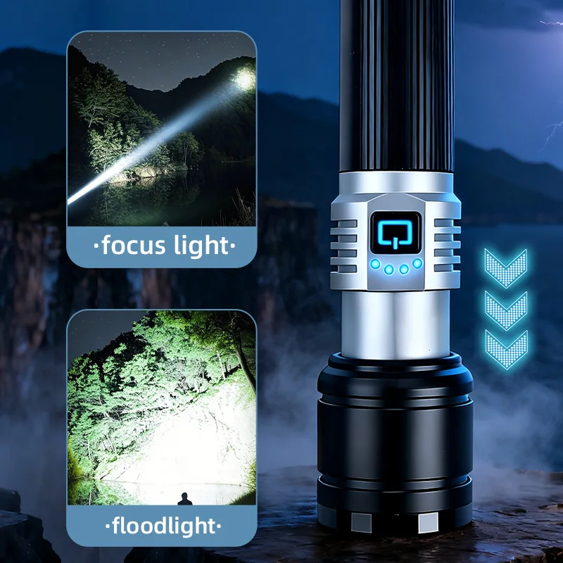 10000000LM 3000W High Power Flashlight Usb Rechargeable Torch Telescopic Zoom 5000m Super Powerful Flashlights Outdoor Lighting