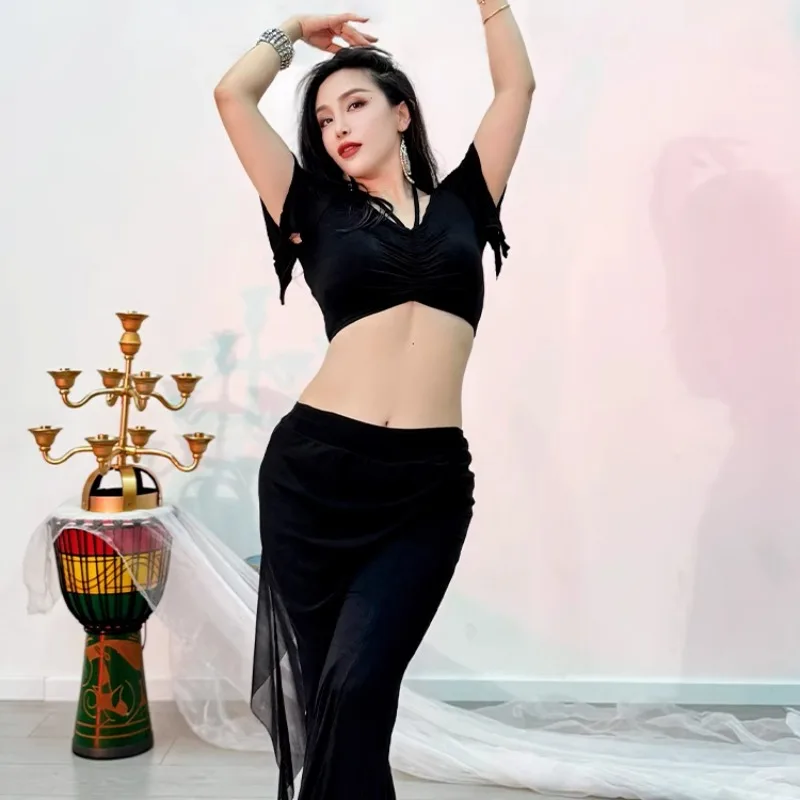 맞춤형 밸리 댄스 의상 연습 드레스 2025 새로운 바지 메쉬 작은 앞치마 벨 바닥 바지 모달