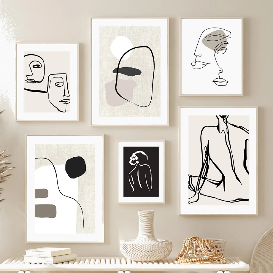1PC frameless decorative art print,Lines Drawing Girl Face Body Love Abstract Posters And Prints Wall Art Canvas Painting Hotel