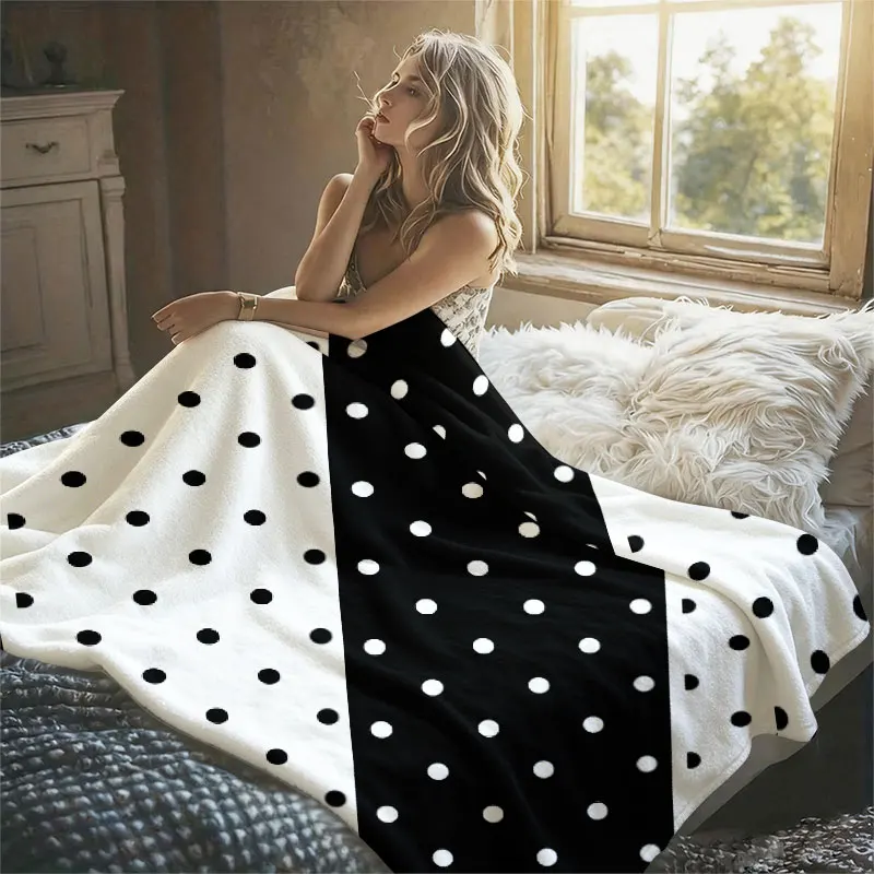 Diagonal Polka Dots Flannel Blanket Warm Soft Halloween Christmas Decorative Couch Warm Cozy All-Season Gift