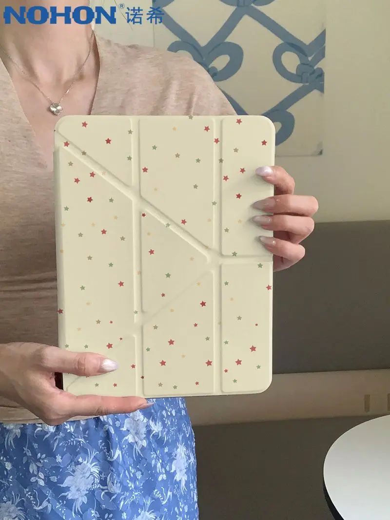 Cute Cartoon Full Screen Star iPad Case For iPad Pro 11 13In 2025 iPad Pro 12.9in Air7 10th M4 M5 MINI 3-Y Fold Protective Cover