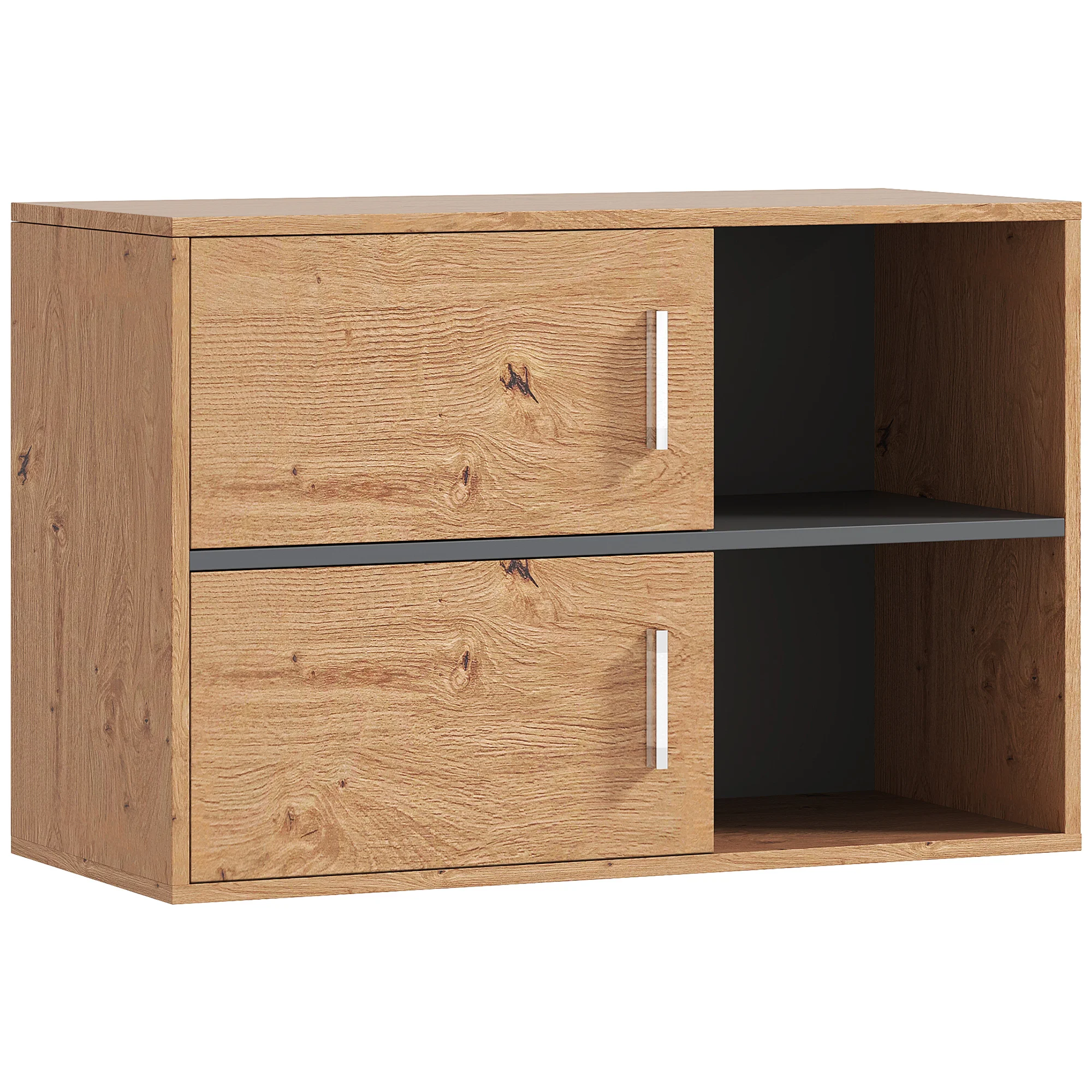 Homcom Meuble de salle de bain mural avec compartiments ouverts et 2 portes Meuble de salle de bain moderne 80X35X57,5 cm Naturel