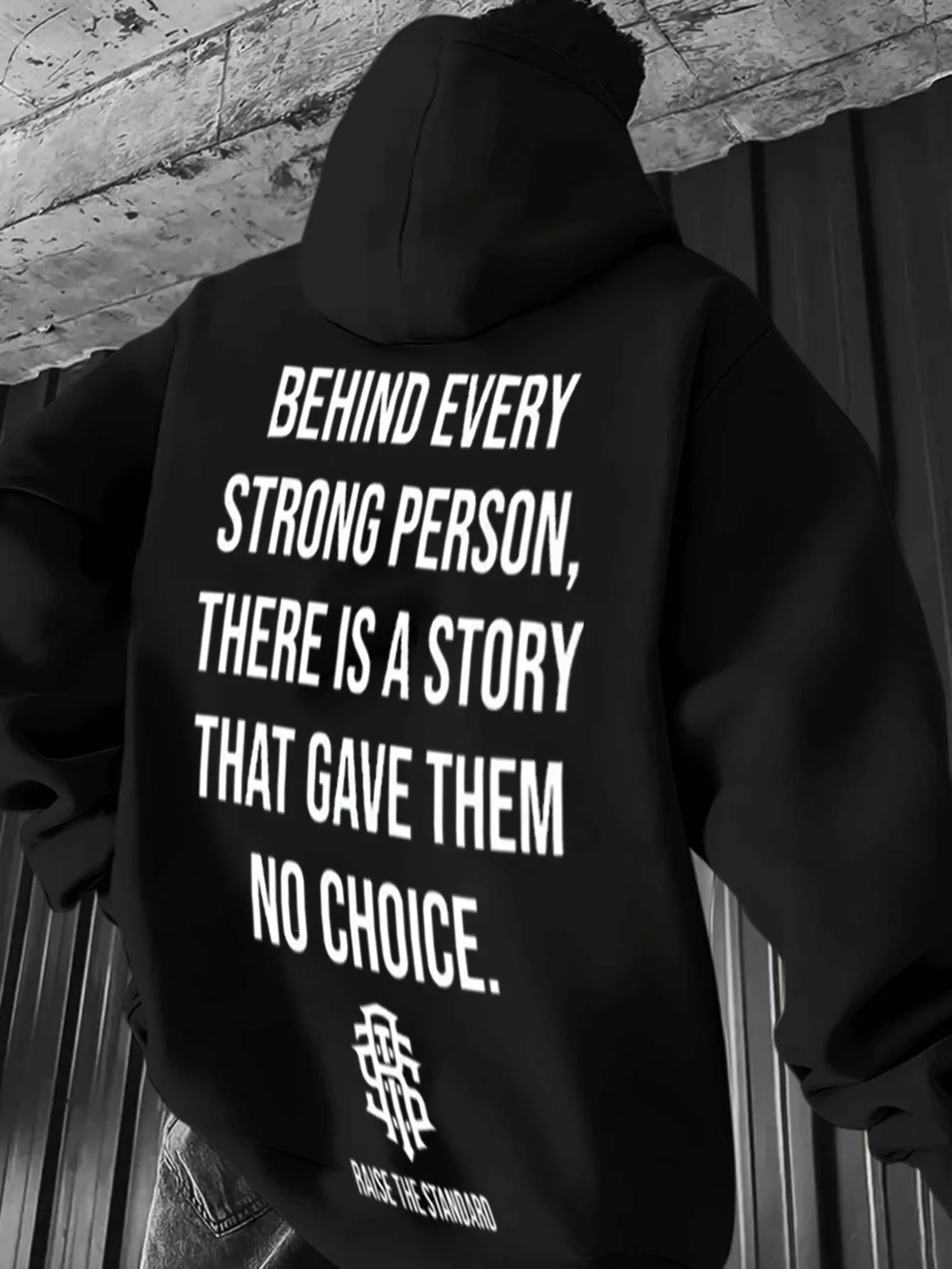 Men's Black Hoodie with an Encouraging Graphic on the Back, Featuring a Loose Pullover Design, Adjustable Hood, Spacious Front Pocket, and a Comfortable Fit, Perfect for Urban Street Style Enthusiasts and Everyday Wear