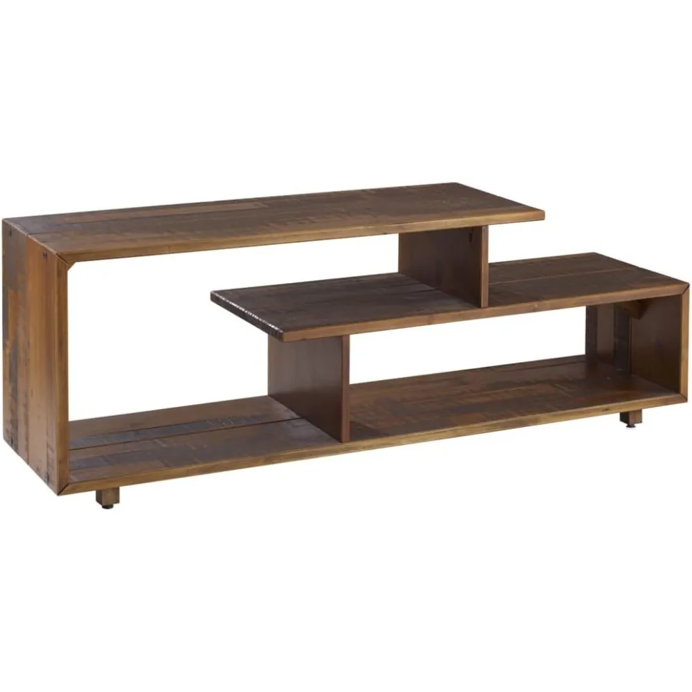 Meier Contemporary 2 Tier Asymmetrical Solid Wood TV Stand for TVs up to 50 Inches, 60 Inch, Amber