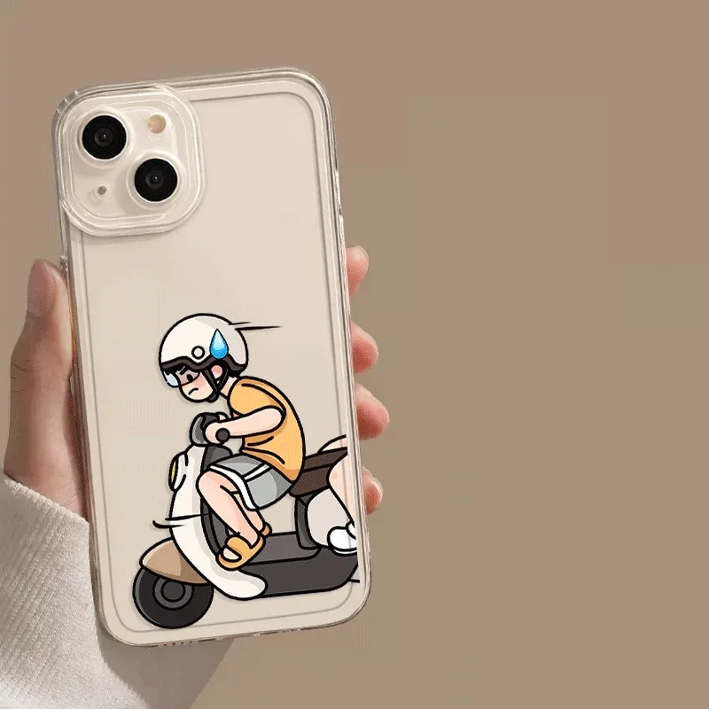 Funny Motorcycle Couple Phone Case for IPhone 16 15 13 11 12 14 Pro Max Mini X XS XR 7 8 14 Plus Motor Clear Paired Cover Fundas