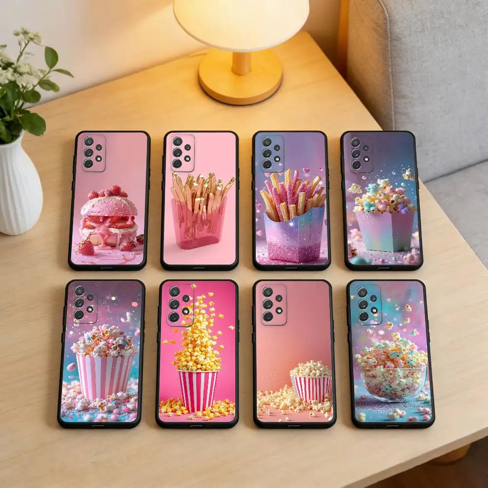 

French fries P-popcorn Phone Case For Samsung Galaxy A73,A72,A71,A70,A53,A52,A51,Soft Silicone Black Cover