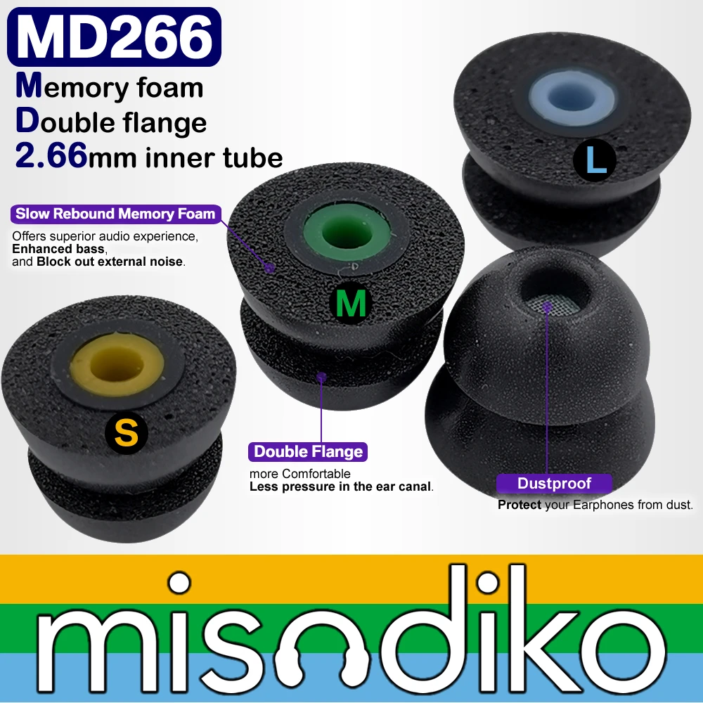 misodiko MD266 Double Flange Memory Foam Eartips Replacement for Shure SE215 SE315 SE535 SE425 SE846/ Etymotic ER2 ER3 ER4 XR SE