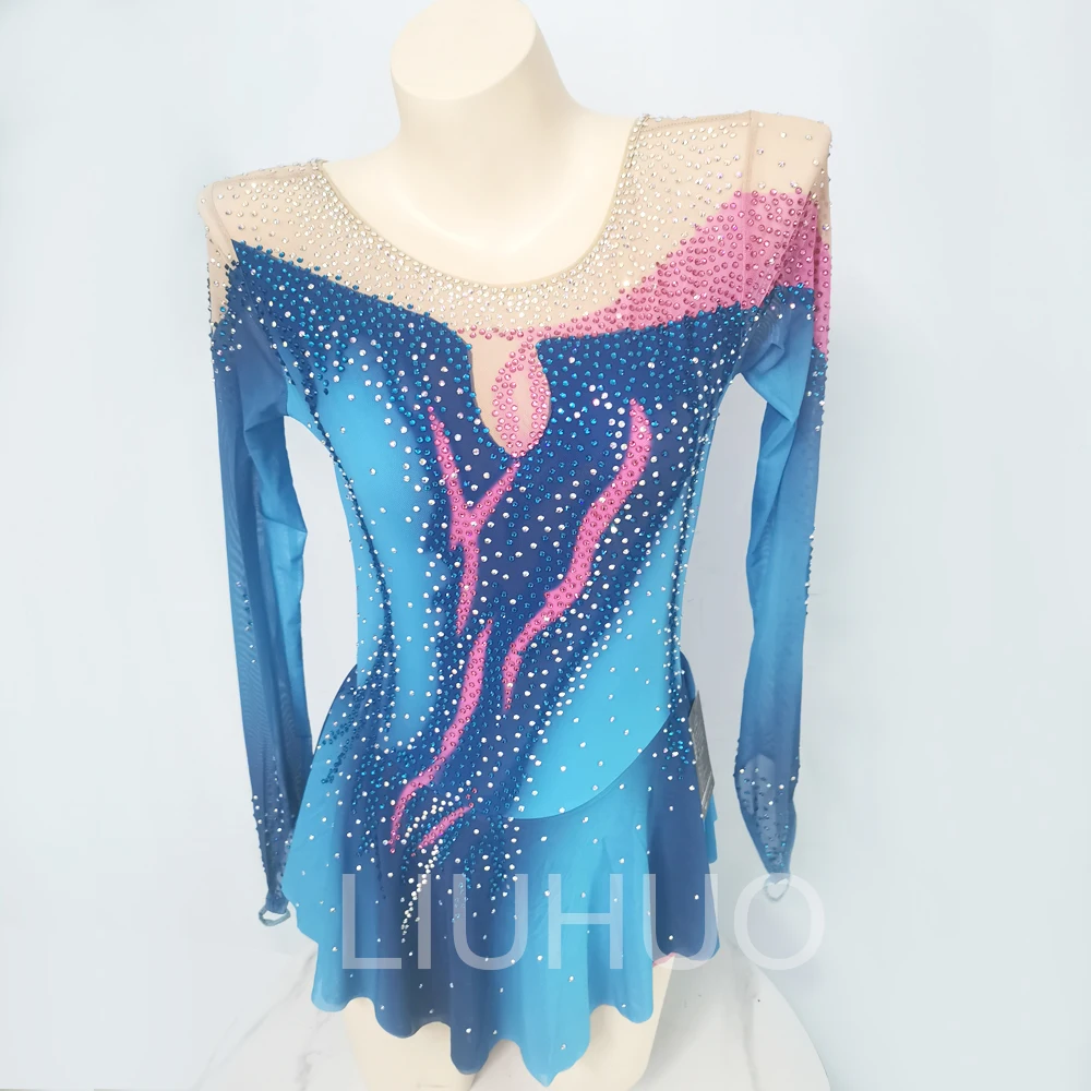 

Figure Skating Children’s Training Performance Skating Dress Gradient Blue and Pink Skate Dress