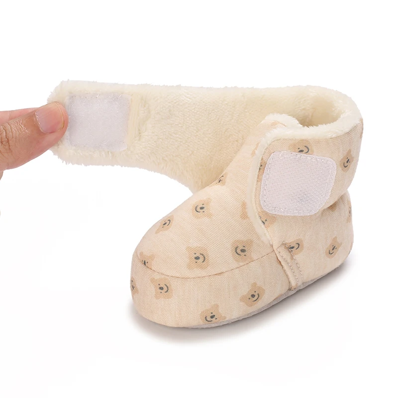 Zapatos de invierno para caminar para bebés de 0 a 1 años, con suelas suaves, de felpa, cálidos, con dibujos animados de aprendizaje