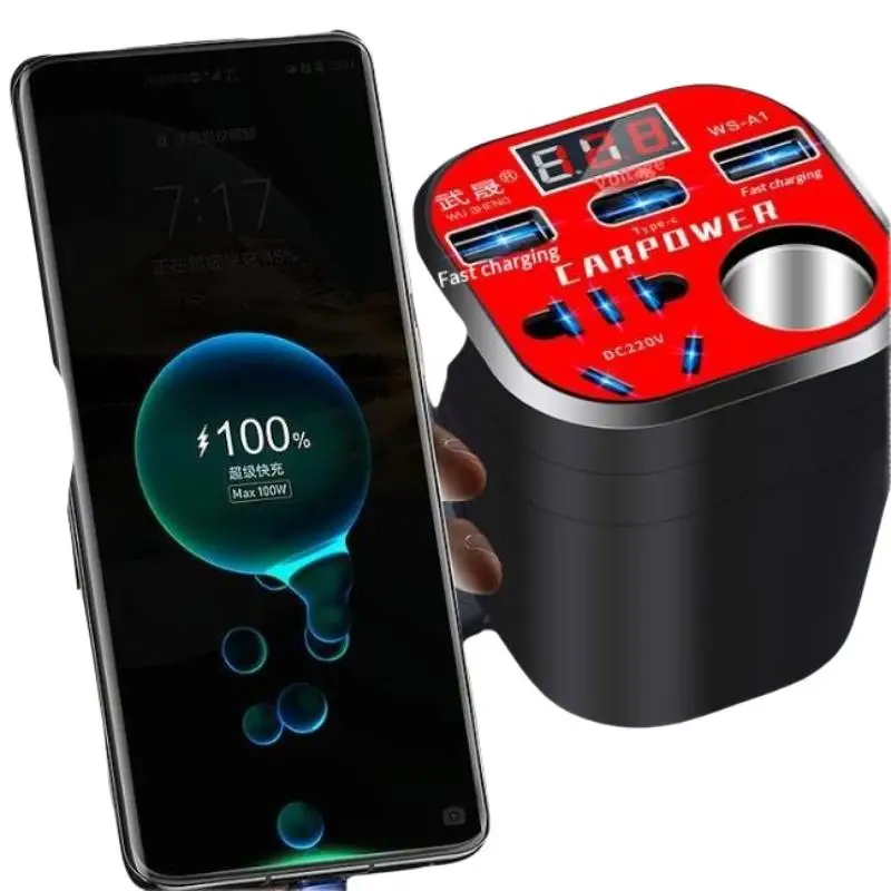 New Multi-function Car Power Inverter 12V/24V To 220V Converter Led Display Charger Socket Fast Charging Car Accessories