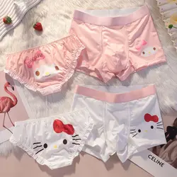 Kawaii Sanrios Couple Panties Anime Hello Kittys Cinnamorol Pachacco Cartoon Girl Briefs Boys Underpants Ice Silk Soft Underwear