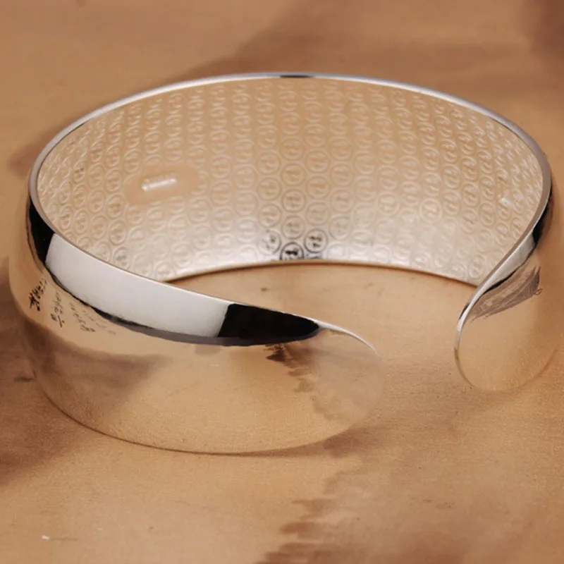 تعويذة بسيطة لامعة 925 الفضة سوار المرأة العرقية نمط موضة سوار واسع مفتوح مكدسة المجوهرات