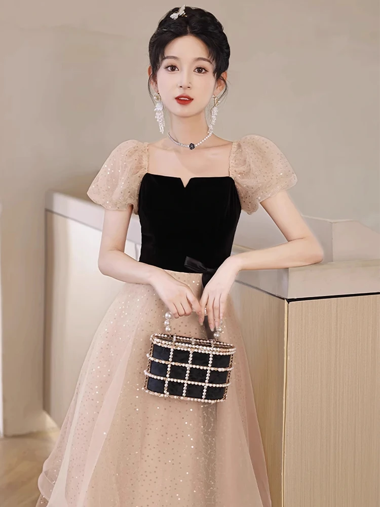 

Элегантное черное платье для выпускного вечера для женщин, легкое, для взрослых, для церемоний, подходит для повседневной носки, для девочек от 8 лет.