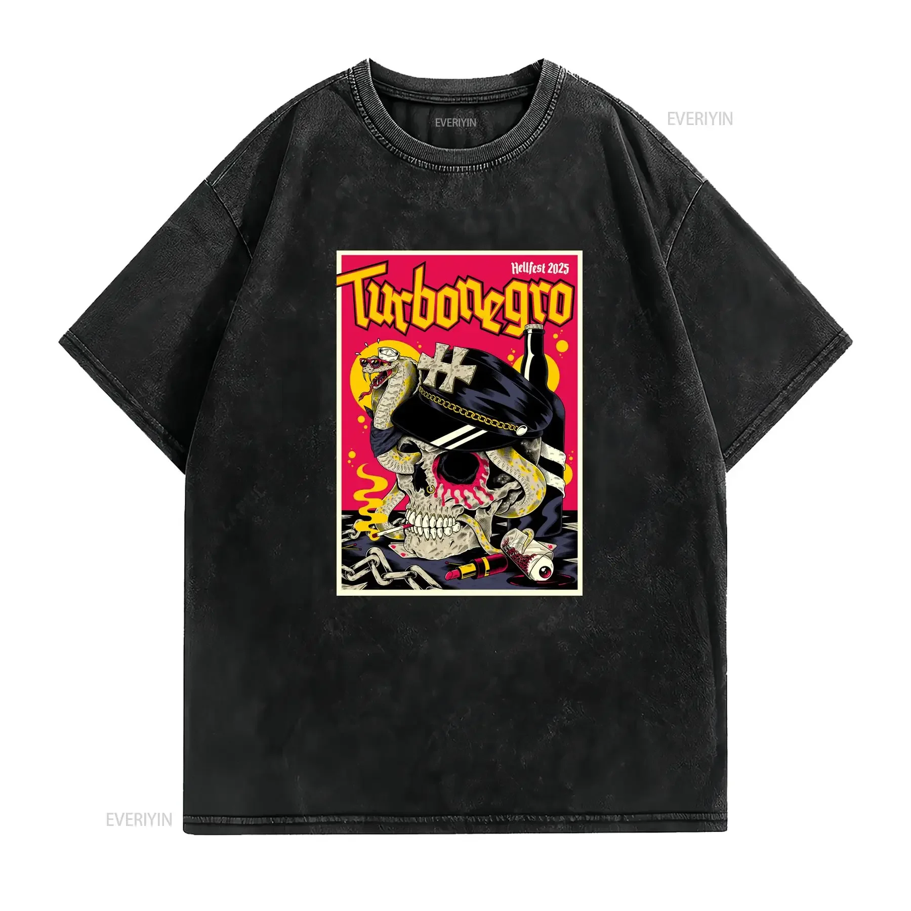 Turbonegro Hellfest June 19 2025 In Clisson FR Poster T Shirt vintage Washed Slightly Unisex homme Comfortable designer clothes